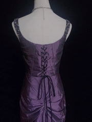 Vintage Prom Dresses 90s Mermaid Sweetheart Purple Taffeta With Beading Ruffle Long Semi Formal Evening Dress N3670