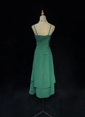 Simple Prom Dresses A line Green Chiffon Tea Length Mid Semi Formal Evening Dress N3680