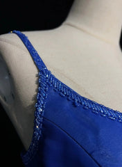 Pretty Prom Dresses A line Spaghetti Strap Royal Blue Chiffon With Beading Long Formal Dress N3002