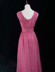 Vintage Prom Dresses Inspo A line V Neck Pink Chiffon With Folded For Women Formal Dress N3257