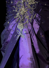 Vintage Prom Dresses Ball Gown Strapless Purple With Gold Lace Applique 80s Long Formal Evening Outfits N3886