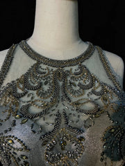 Charming Prom Dresses Mermaid Scoop Grey Gray With Beaded Long Formal Evening Outfits N3689