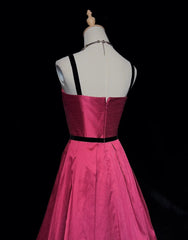 Simple Prom Dresses Inspo A line Spaghetti Strap Hot Pink 80s Long Formal Gowns N3387