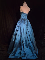 Beautiful Prom Dresses Ball Gown Sweetheart Blue Satin With Ruffled Long Evening Outfits N3377
