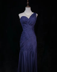 Dreamy 90s Prom Dresses Mermaid One Shoulder Navy Blue With Pleated Formal Evening Outfits N3836