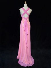Modest Prom Dresses Inspo Mermaid V Neck Pink Chiffon With Ruffled Beading For Women Formal Dress N3231