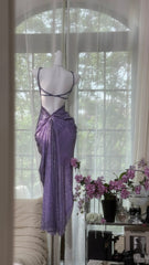 Elegant Prom Dresses Mermaid Spaghetti Strap Purple Sequin Slit Floor Length Formal Evening Outfits N3532