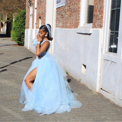 Ball Gowns Prom Dress Women Light Sky Blue Tulle Long Formal Dance Evening Party Gowns AB1714