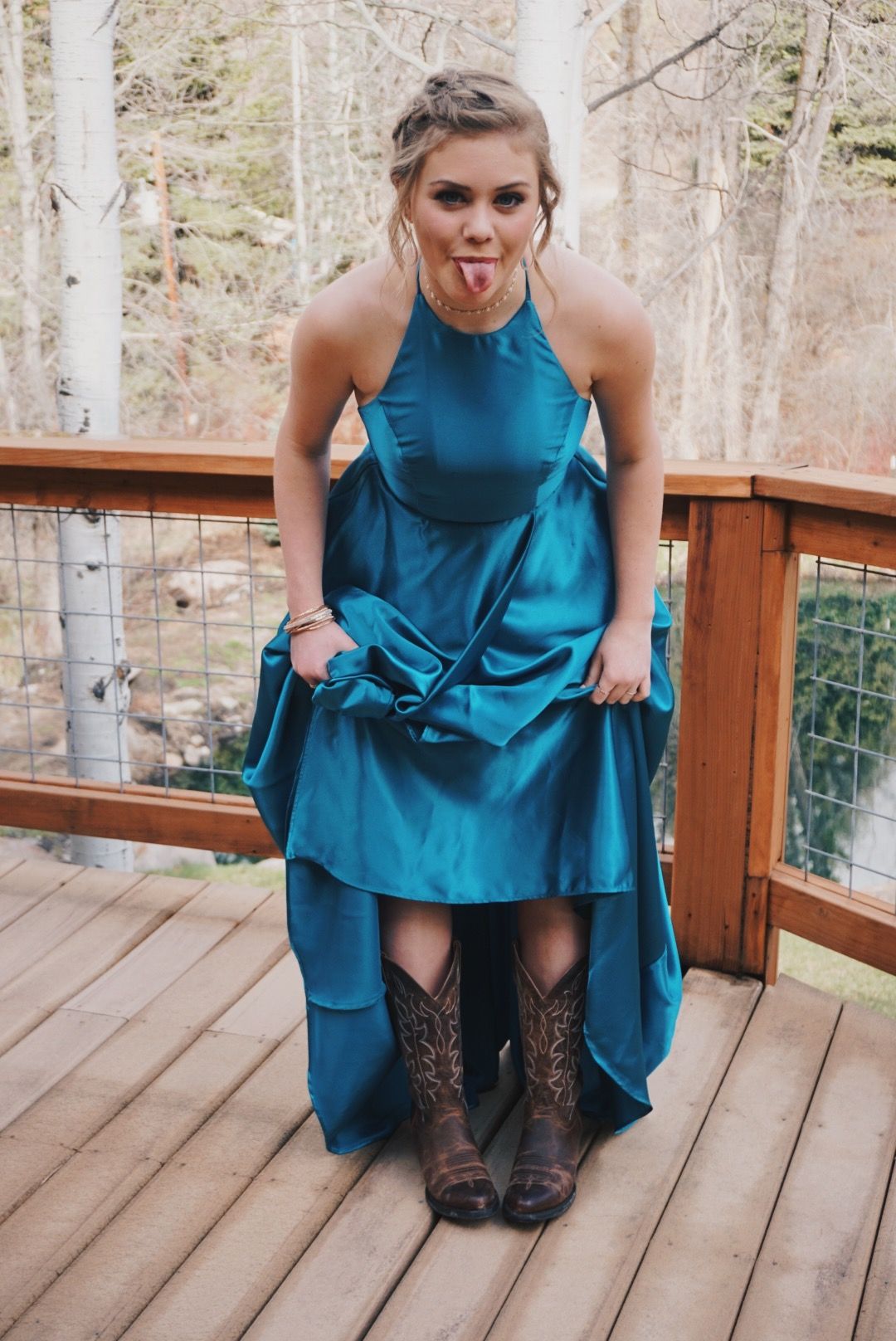 New Arrival A Line Halter Teal Blue Satin Long Prom Dresses Inspo Formal Night Party Dress AB1651