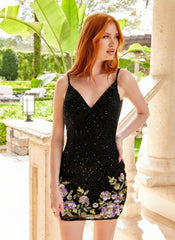 Primavera Couture 4049 Spaghetti Strap V-Neckline Short Prom Dress