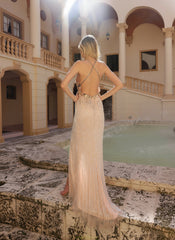 Primavera Couture 4145 Long Beaded Floral Formal Prom Fringe Dress