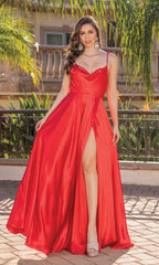 Cowl-Neck Long Prom Dress with Shoulder Ties