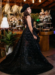 High Low Prom Dress Women Black Organza Long Formal Dance Evening Party Gowns AB1725