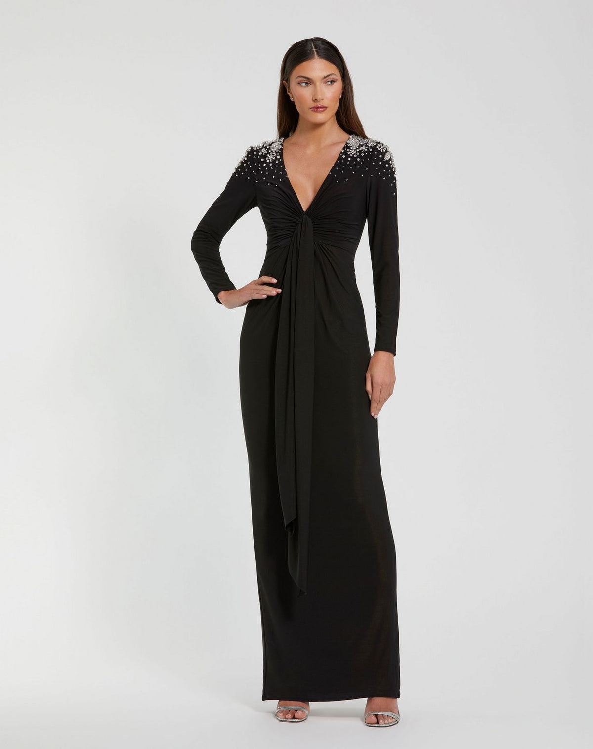 Long Sleeve Beaded Dress Formal Mac Duggal 44063