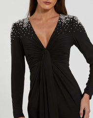 Long Sleeve Beaded Dress Formal Mac Duggal 44063