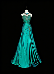 Vintage Mermaid Sweetheart Dark Green 70s With Pleated Beads Long Prom Gown Party Wear Dresses N1839