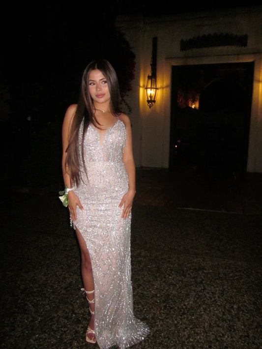 Modest Senior Prom Dresses High Schools Inspiration Mermaid Spaghetti Strap Sequin With Slit Semi Formal Grad Long Prom Dress For Teens AB2119