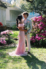 New Arrival Mermaid Off The Shoulder Pink Lace Long Prom Dresses Inspo Formal Night Party Dress AB1661