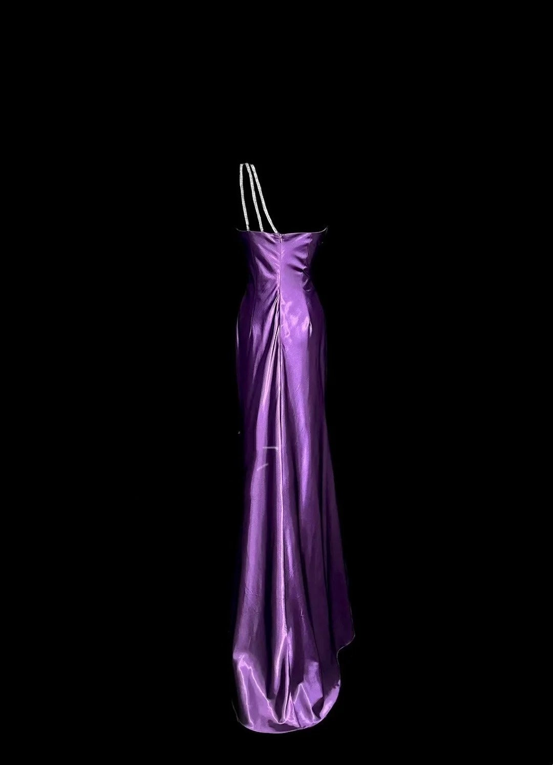 Modest Prom Dresses Mermaid One Shoulder Purple Satin With Ruffled Long Evening Outfits N3432