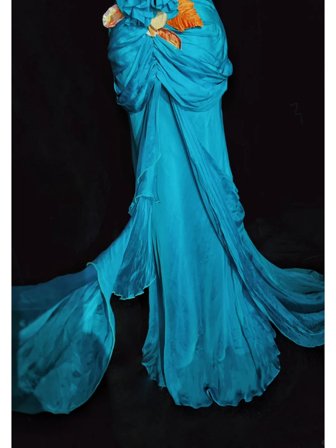Modest Prom Dresses Mermaid Spaghetti Strap Blue Chiffon Sleeveless With Leaf Formal Evening Dress N3841