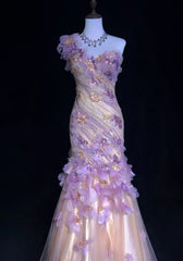 Dreamy 90s Prom Dresses Mermaid One Shoulder Lilac With 3D Flowers Formal Evening Outfits N3802