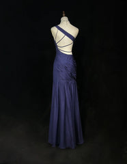 Dreamy 90s Prom Dresses Mermaid One Shoulder Navy Blue With Pleated Formal Evening Outfits N3836