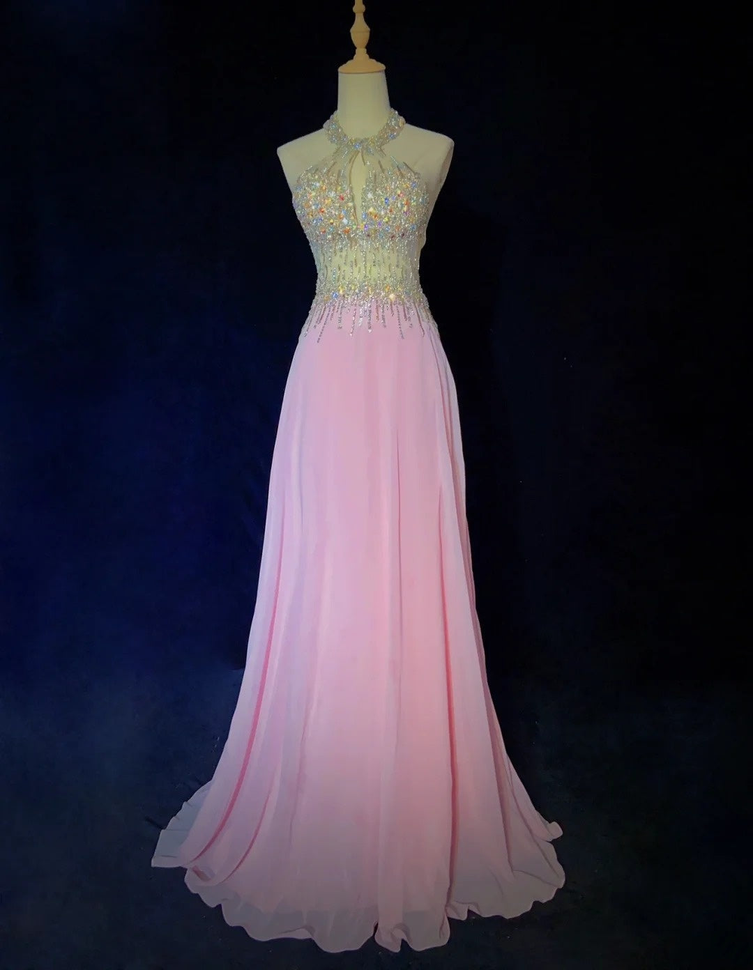 Vintage Prom Dresses Inspo A line Halter Pink Chiffon Beading With Backless For Women Formal Dress N3256