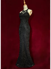 Elegant Prom Dresses Inspo Mermaid Scoop Black Sequined With Beading For Women Formal Dress N3237