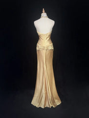 Charming Prom Dresses Mermaid Halter Gold With Beaded Long Formal Evening Outfits N3693