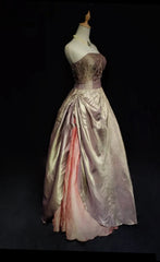 Vintage Prom Dresses Ball Gown Strapless Blush Pink Satin 80s With Beading Long Formal Evening Outfits N3870