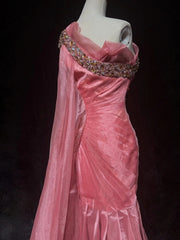 Vintage Prom Dresses Inspo Sheath One Shoulder Pink 80s With Beading Short Formal Gowns N3385