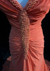 Vintage Prom Dresses 2000s Mermaid V Neck Orange Chiffon With Ruffled Beading Long Prom Gown N3093