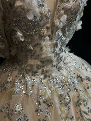 Glamour Prom Dresses Ball Gown Off The Shoulder Champagne With Flowers Formal Evening Outfits N3799