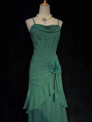 Simple Prom Dresses A line Green Chiffon Tea Length Mid Semi Formal Evening Dress N3680