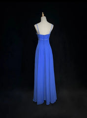 Pretty Prom Dresses A line Spaghetti Strap Royal Blue Chiffon With Beading Long Formal Dress N3002