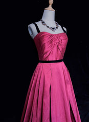 Simple Prom Dresses Inspo A line Spaghetti Strap Hot Pink 80s Long Formal Gowns N3387