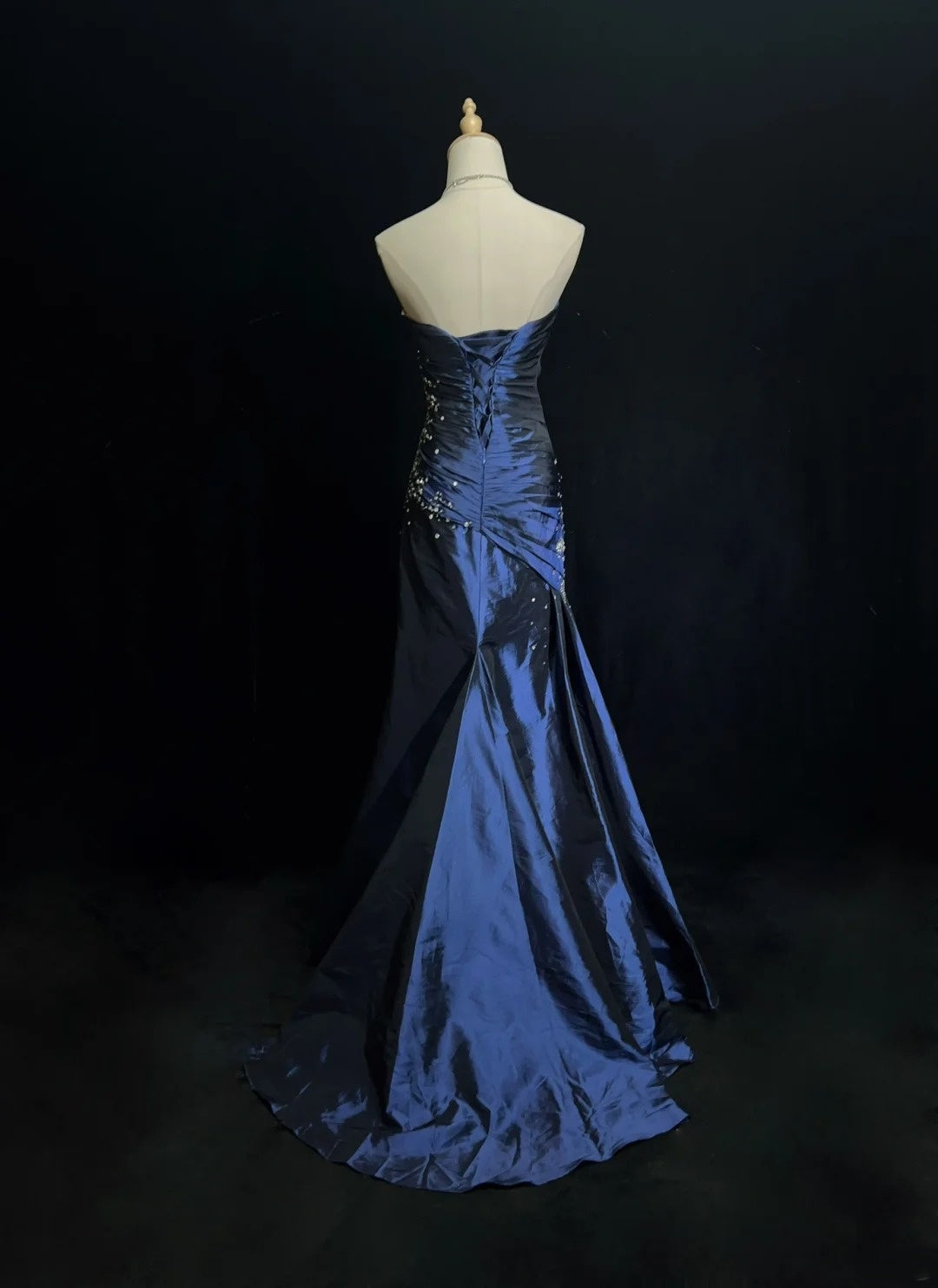 Vintage Prom Dresses 90s Mermaid Sweetheart Navy Blue Satin Long With Beading Evening Outfits N3135