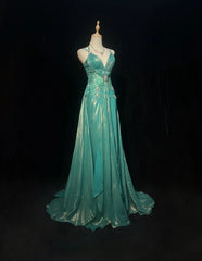Elegant A Line Spaghetti Strap Blue Chiffon With Beaded Bodice Formal Dress Long Prom Dresses N2724