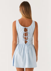 Dakota Bow Mini Dress - Pale Blue