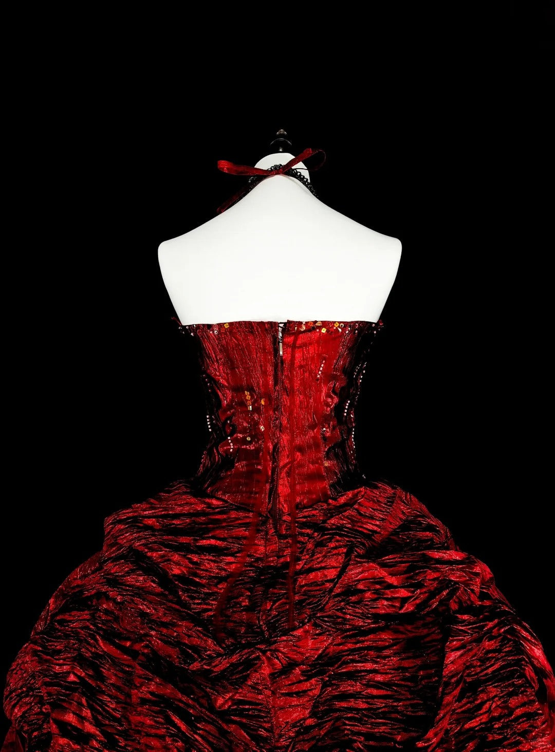 Modest Prom Dresses Ball Gown Halter Burgundy Taffeta With Ruffled Long Quince Dress N3067