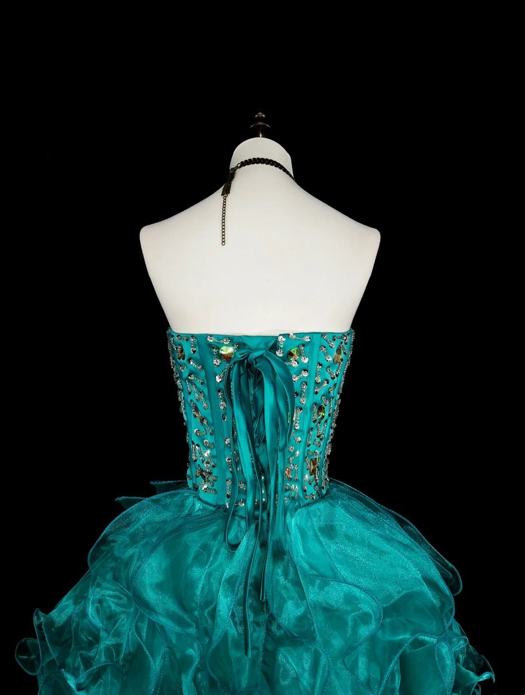 Vintage 1760s High Low Sweetheart Green Organza Sleeveless Tiered Layers Long Prom Dresses N1588
