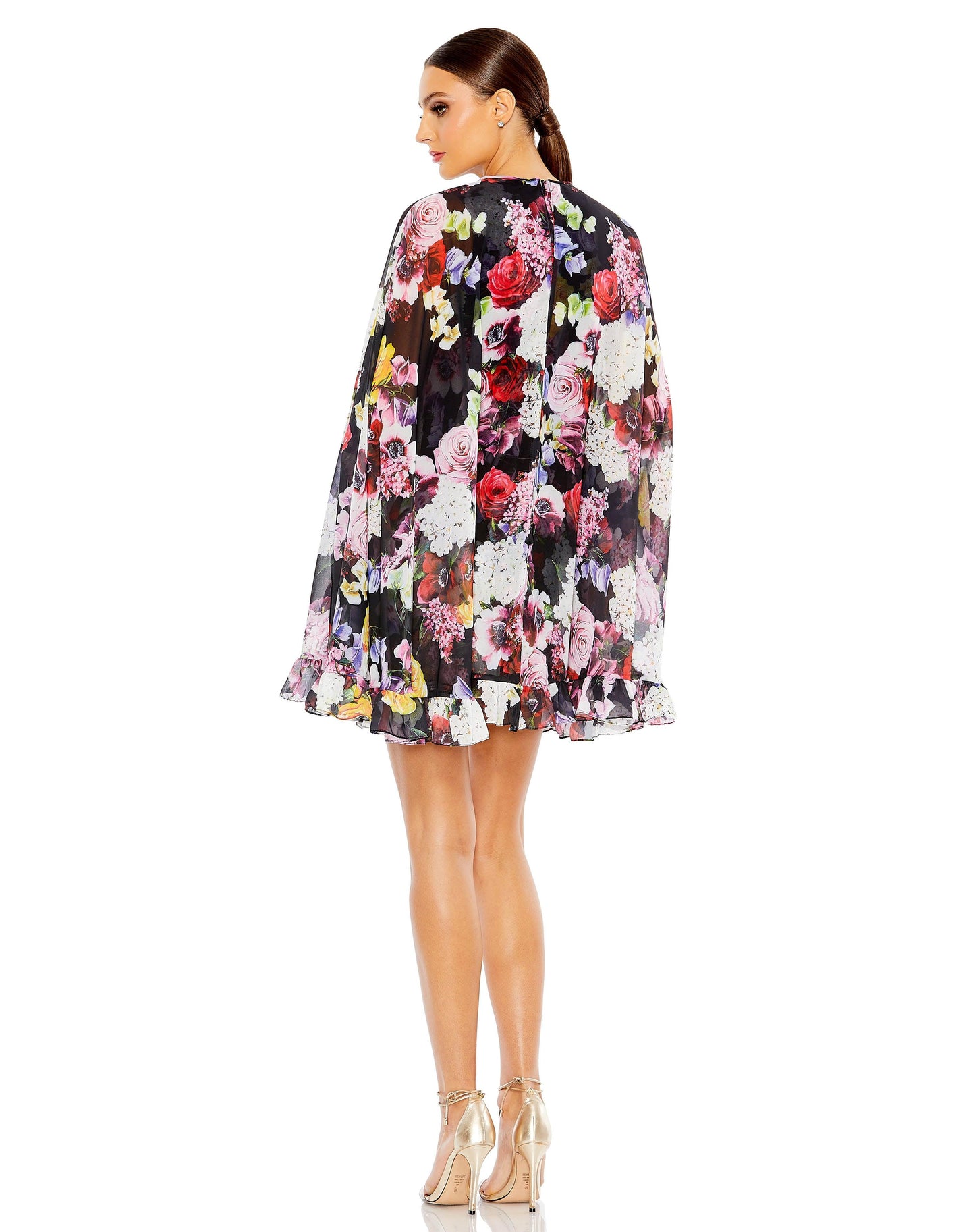 Short Cape Sleeve Floral Dress Cape Sleeves Mac Duggal 55404