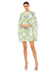 Short Chiffon Cape Sleeve Cocktail Dress Chiffon Fabric & Cape Sleeves Mac Duggal 56029
