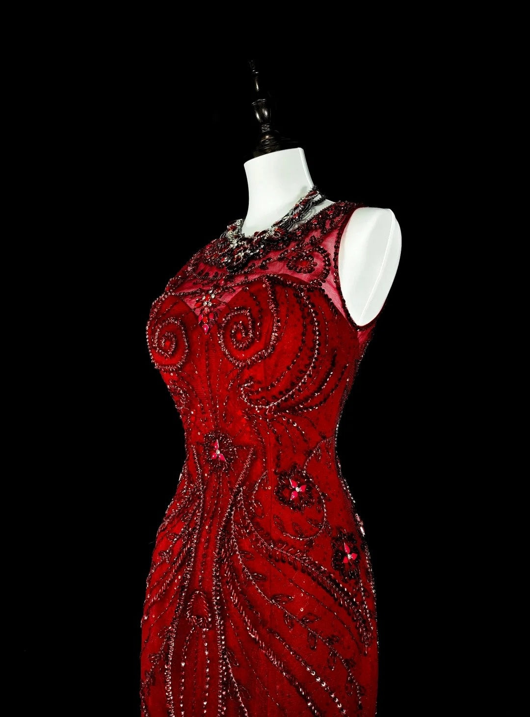 Vintage Mermaid Scoop Red Tulle 80s Evening Gowns Formal Birthday Dress Long Prom Dresses N1759