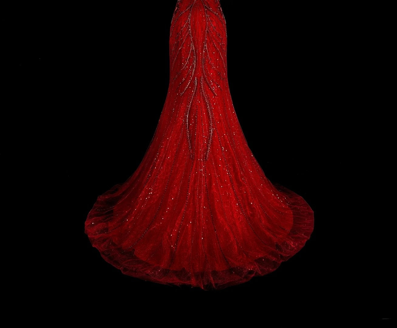 Vintage Mermaid Scoop Red Tulle 80s Evening Gowns Formal Birthday Dress Long Prom Dresses N1759
