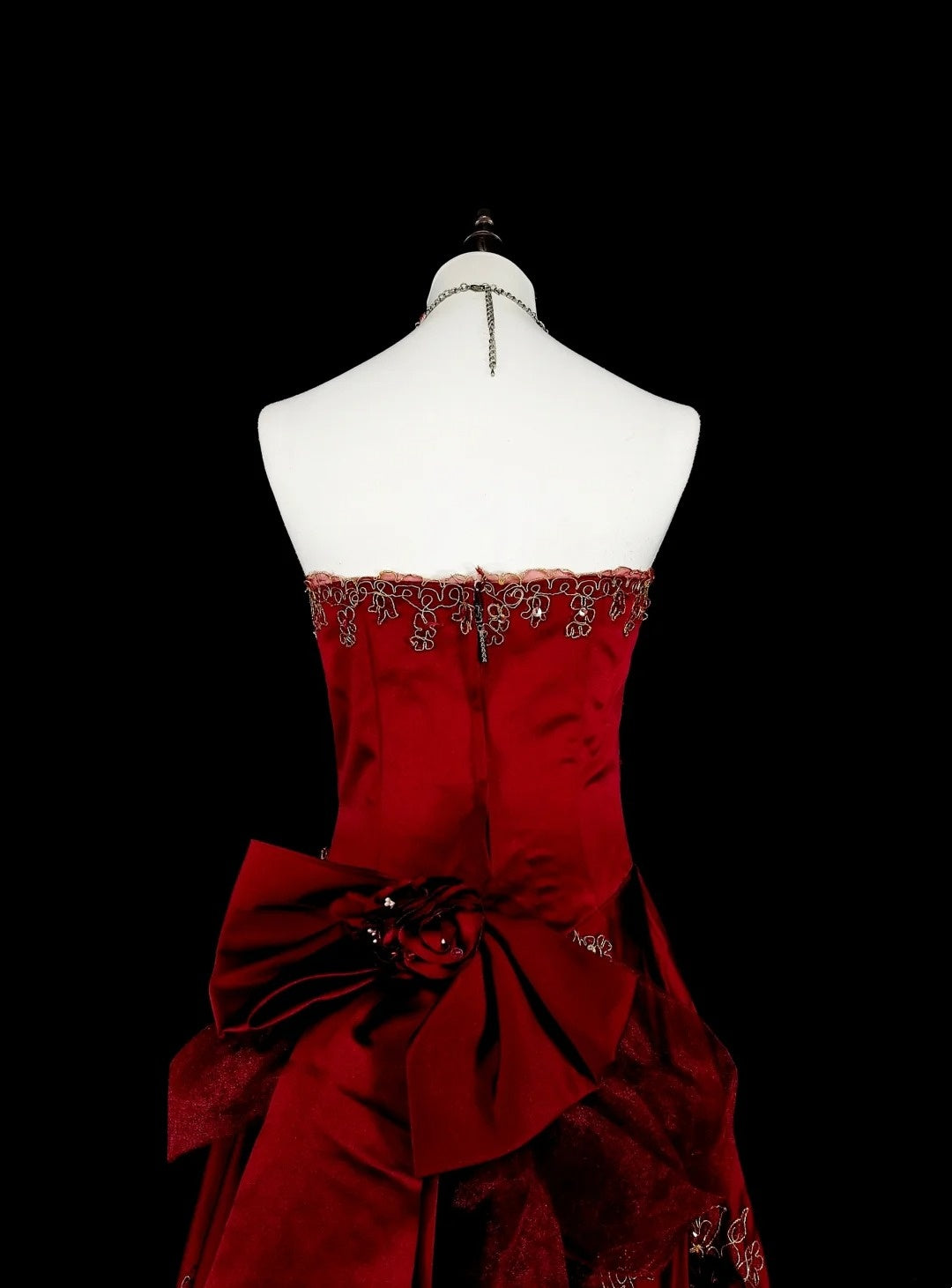 Vintage 1760s A Line Strapless Wine Red With Back Bow-knot Sleeveless Pleated Long Prom Dresses N1591