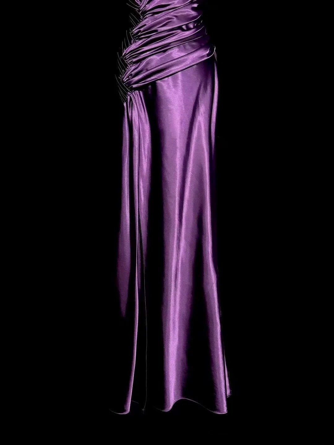 Modest Prom Dresses Mermaid One Shoulder Purple Satin With Ruffled Long Evening Outfits N3432