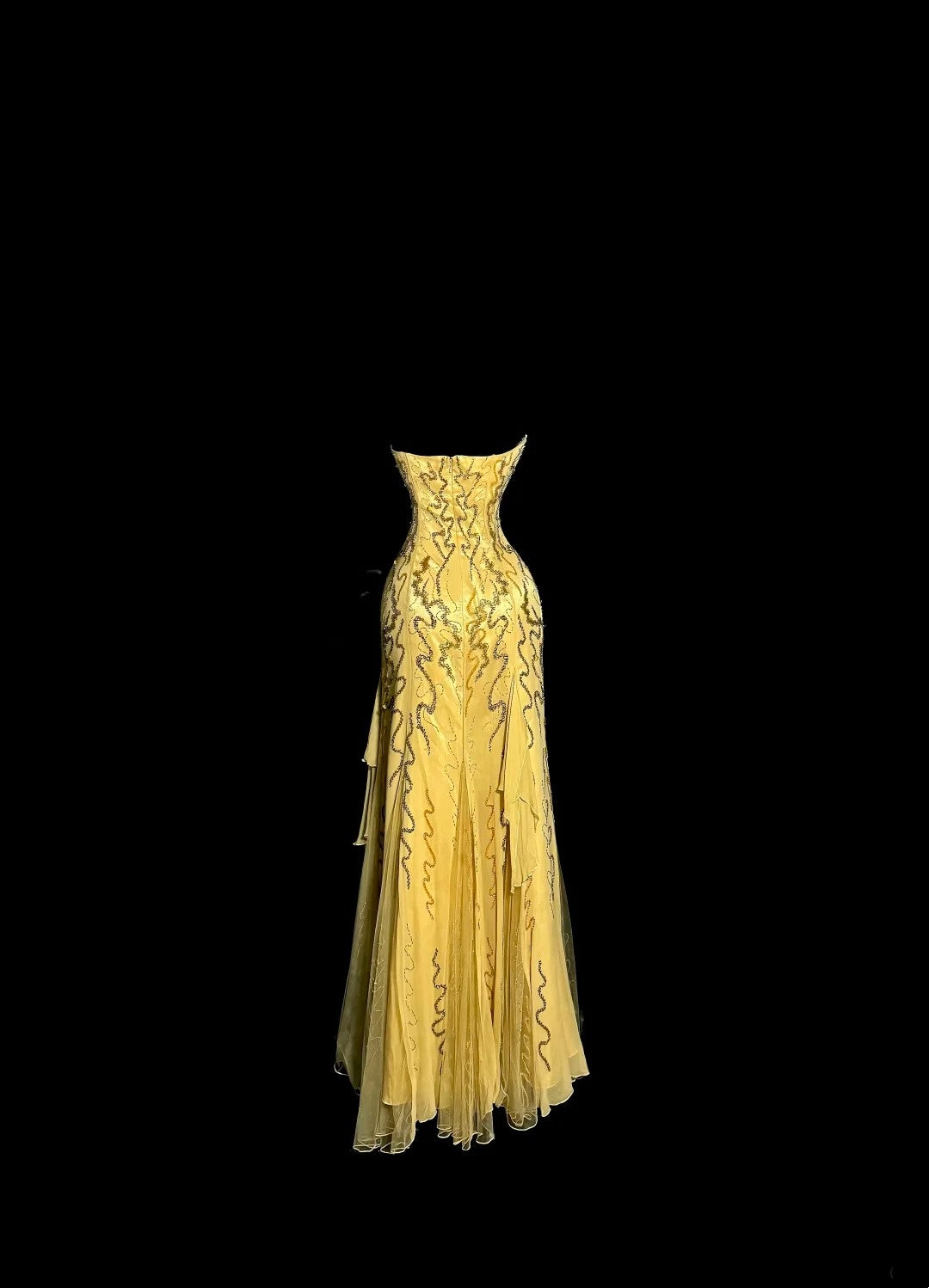 Modest Prom Dresses Mermaid Strapless Gold Chiffon With Beading Long Formal Evening Dress N3863