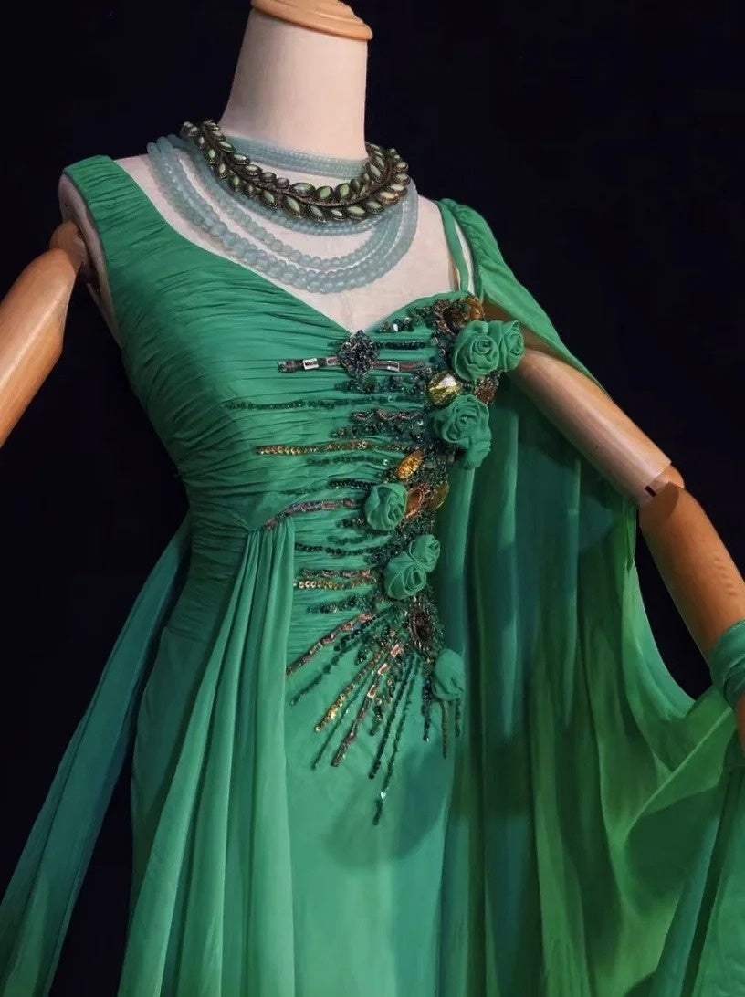 Elegant Prom Dresses Inspo Mermaid Chiffon Green With Flowers Beading For Women Formal Dress N3232