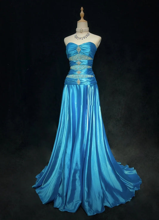Modest Prom Dresses Inspo Mermaid Sweetheart Blue Satin With Beading For Women Formal Dress N3213
